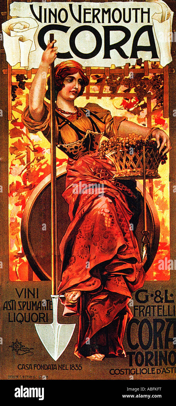 Cora vermut drammatica 1900 Art Nouveau poster da Mataloni per l'Italiano Asti spumante aperitivo da Torino Foto Stock