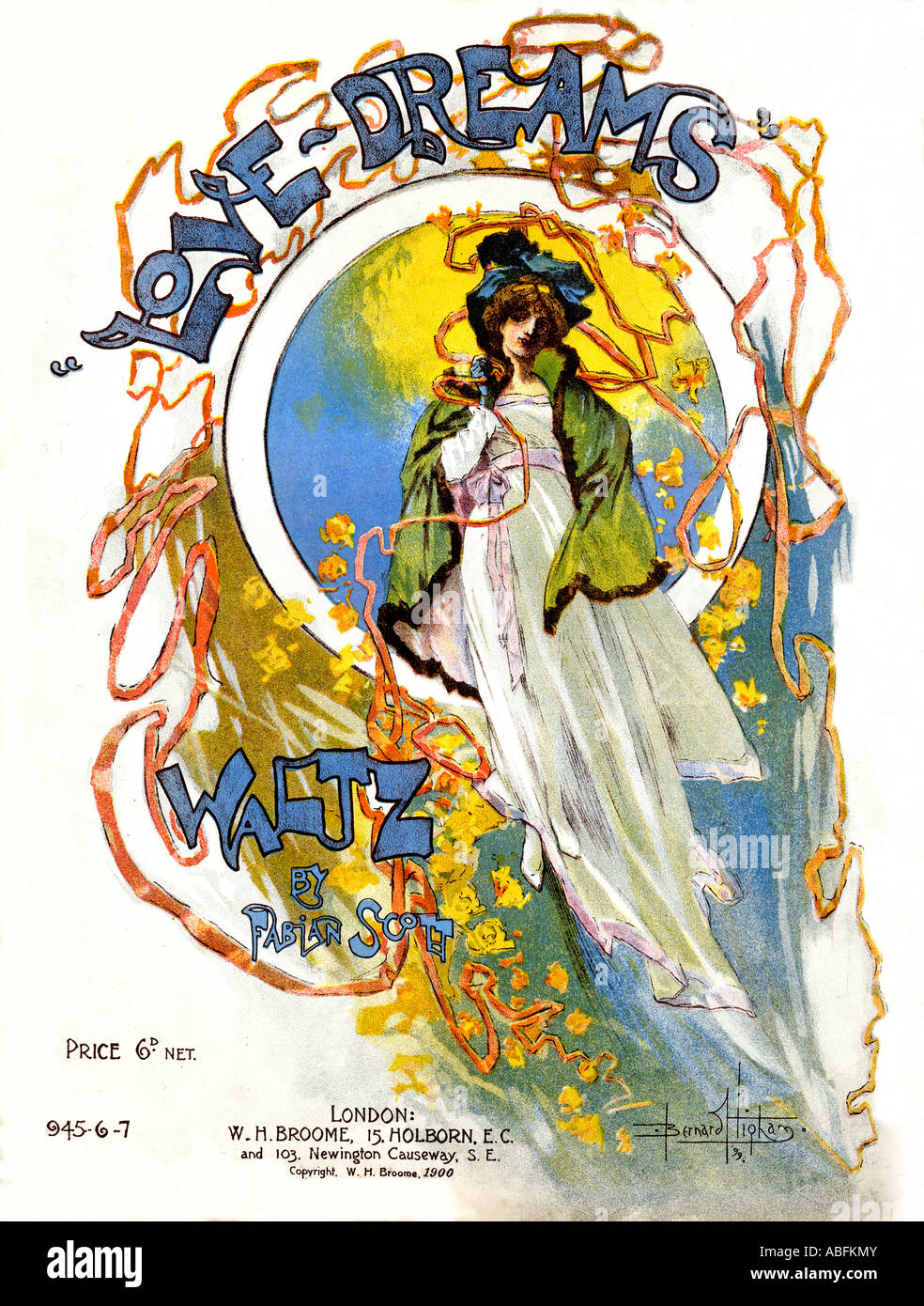 Amore Sogni insoliti Art Nouveau late Victorian Music coperchio in foglio per un romantico pezzo di valzer della musica dance Foto Stock