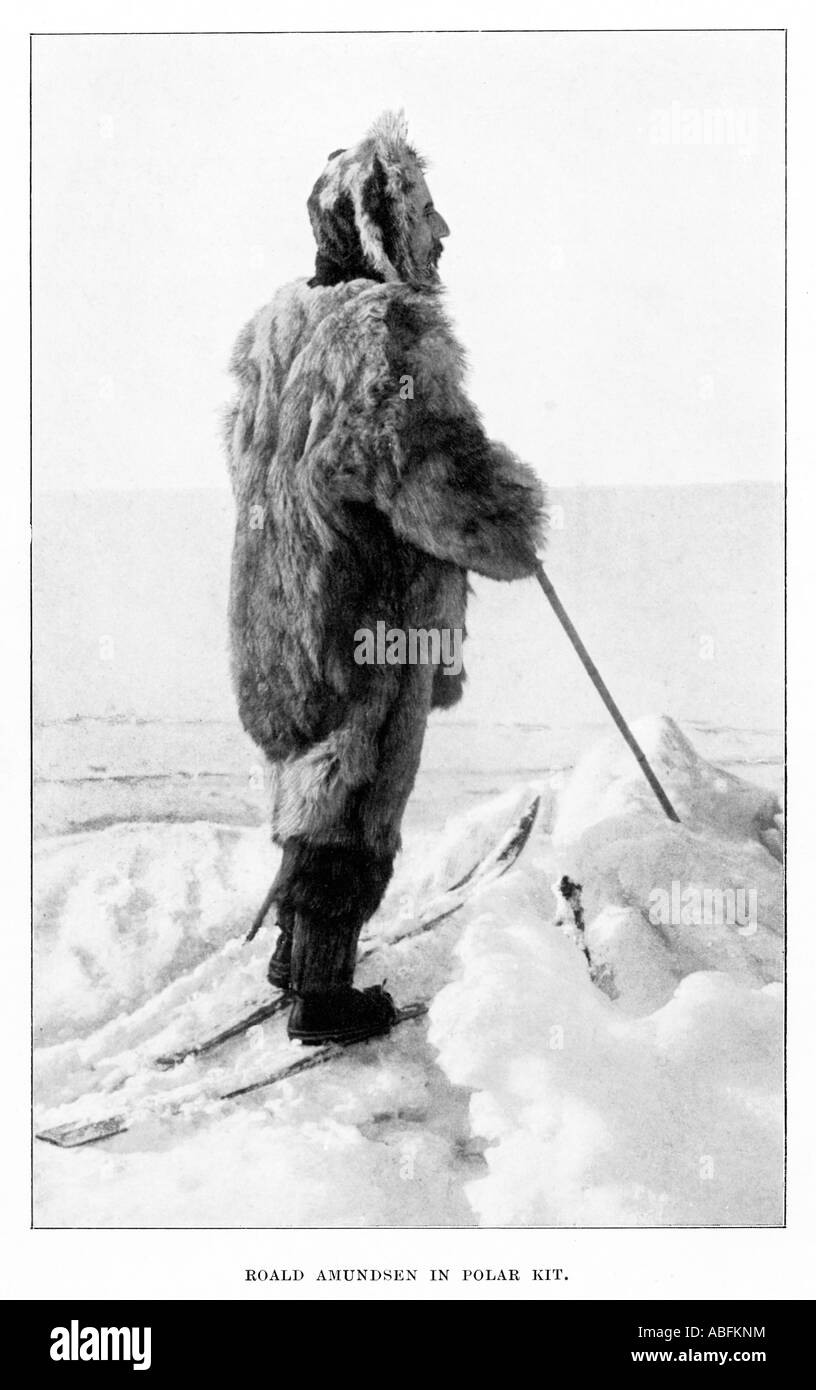 Roald Amundsen nel Kit polare il norvegese explorer sul suo successo 1911 spedizione al Polo Sud Foto Stock