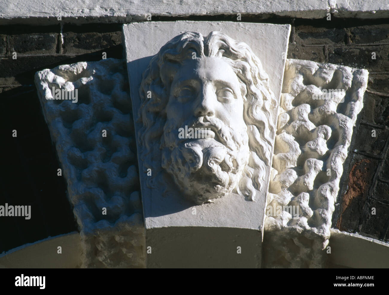 Uomo Barbuto Coade Stone keystone, Bedford Square, C. 1775. Foto Stock