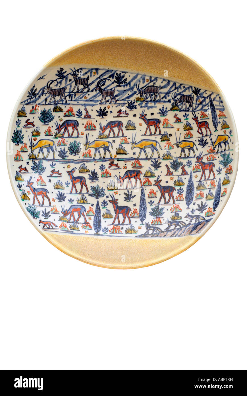 Piastra in ceramica figura animale Close up studio color terracotta colorata unici ed esclusivi uno off icona seminale iconico whirl Foto Stock