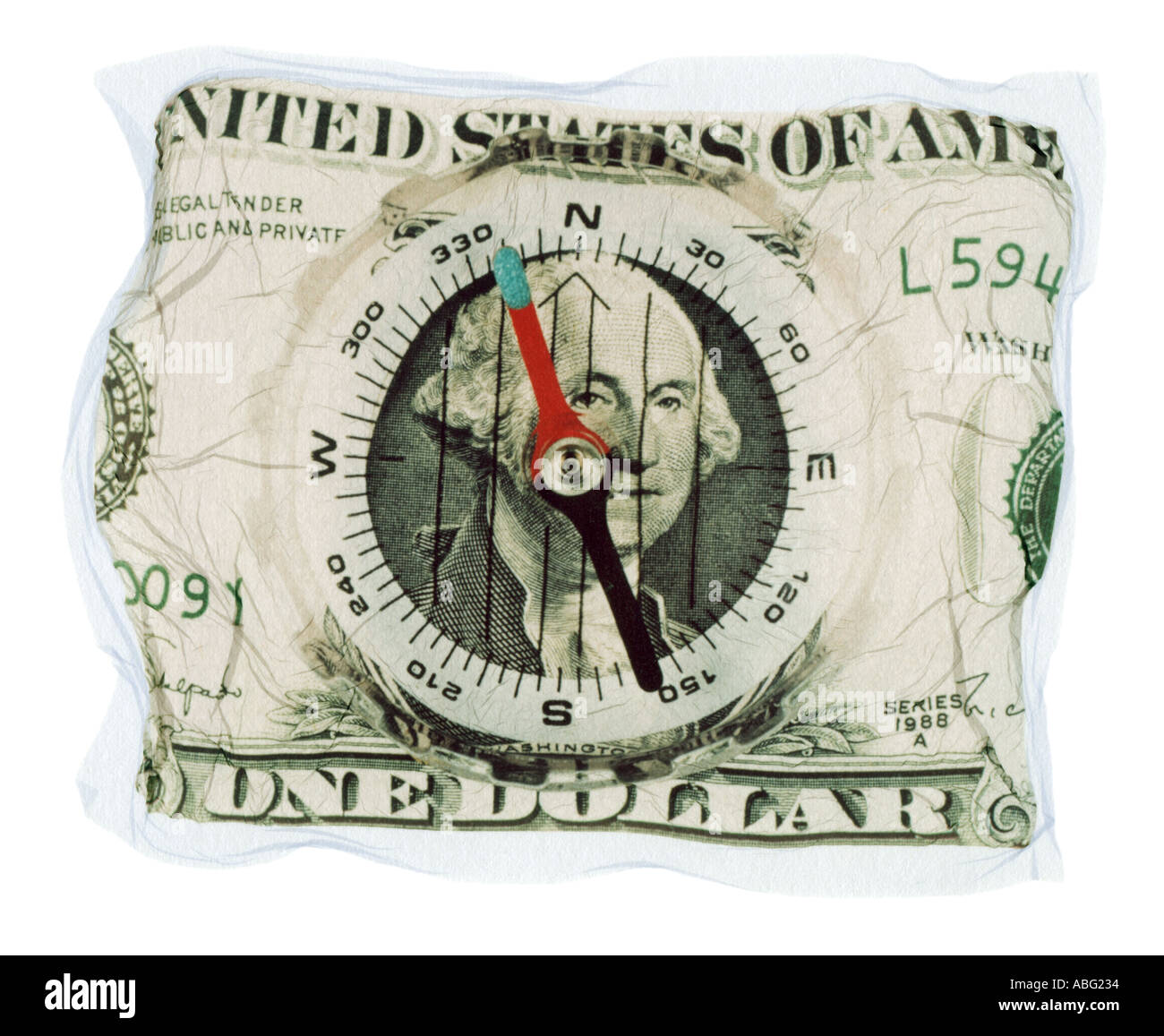 Bussola su Stati Uniti un dollaro Foto Stock
