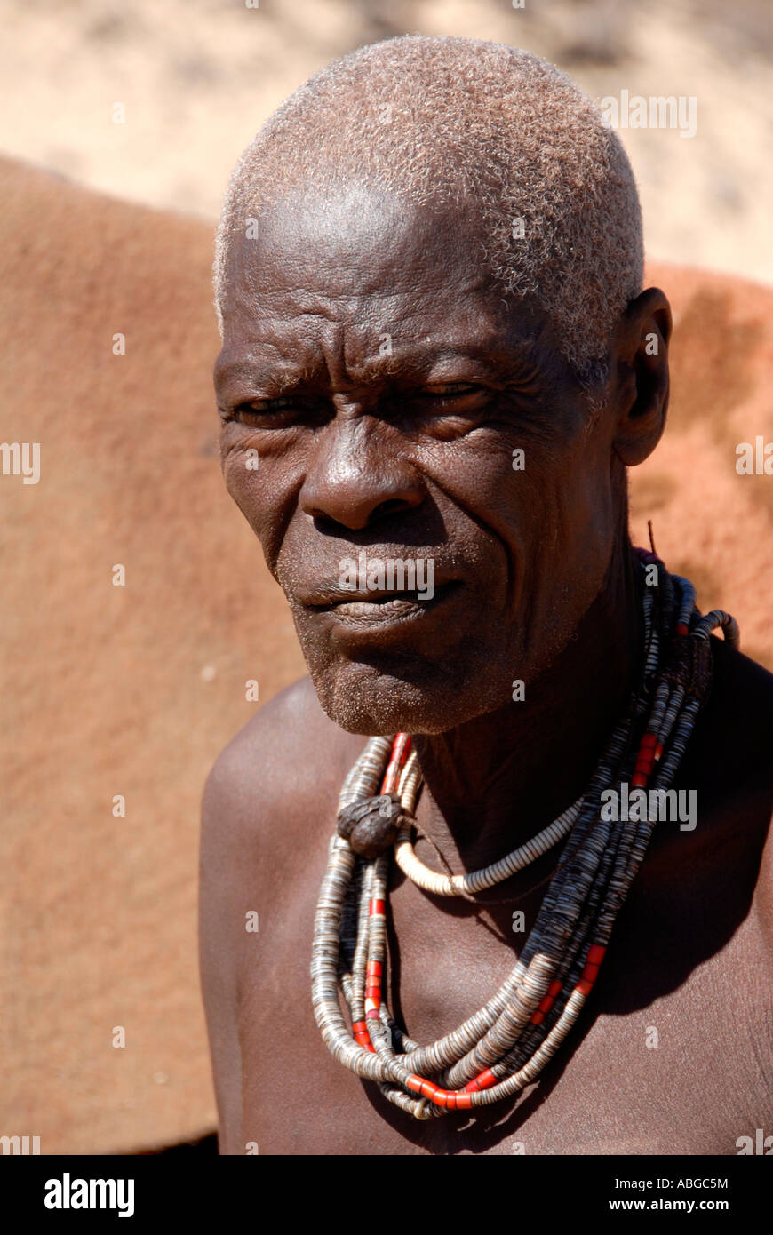 Ritratto vecchio uomo Himba Kaokoveld Namibia Africa australe Foto Stock