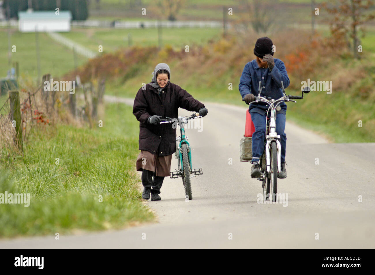Amish di American Heartland Ohio Indiana Pennsylvania famiglie nei mercati Foto Stock