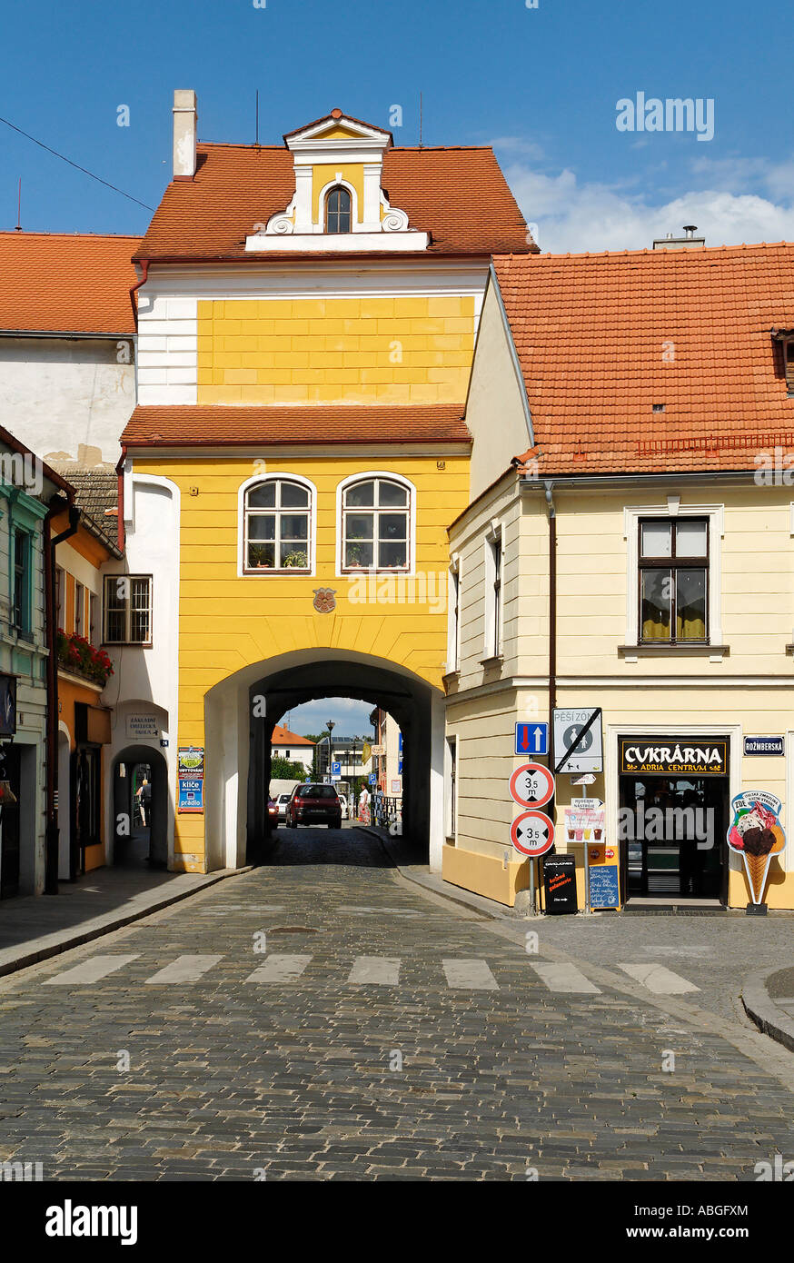 Il centro storico di Trebon, Wittingau, Boemia del Sud, Repubblica Ceca Foto Stock