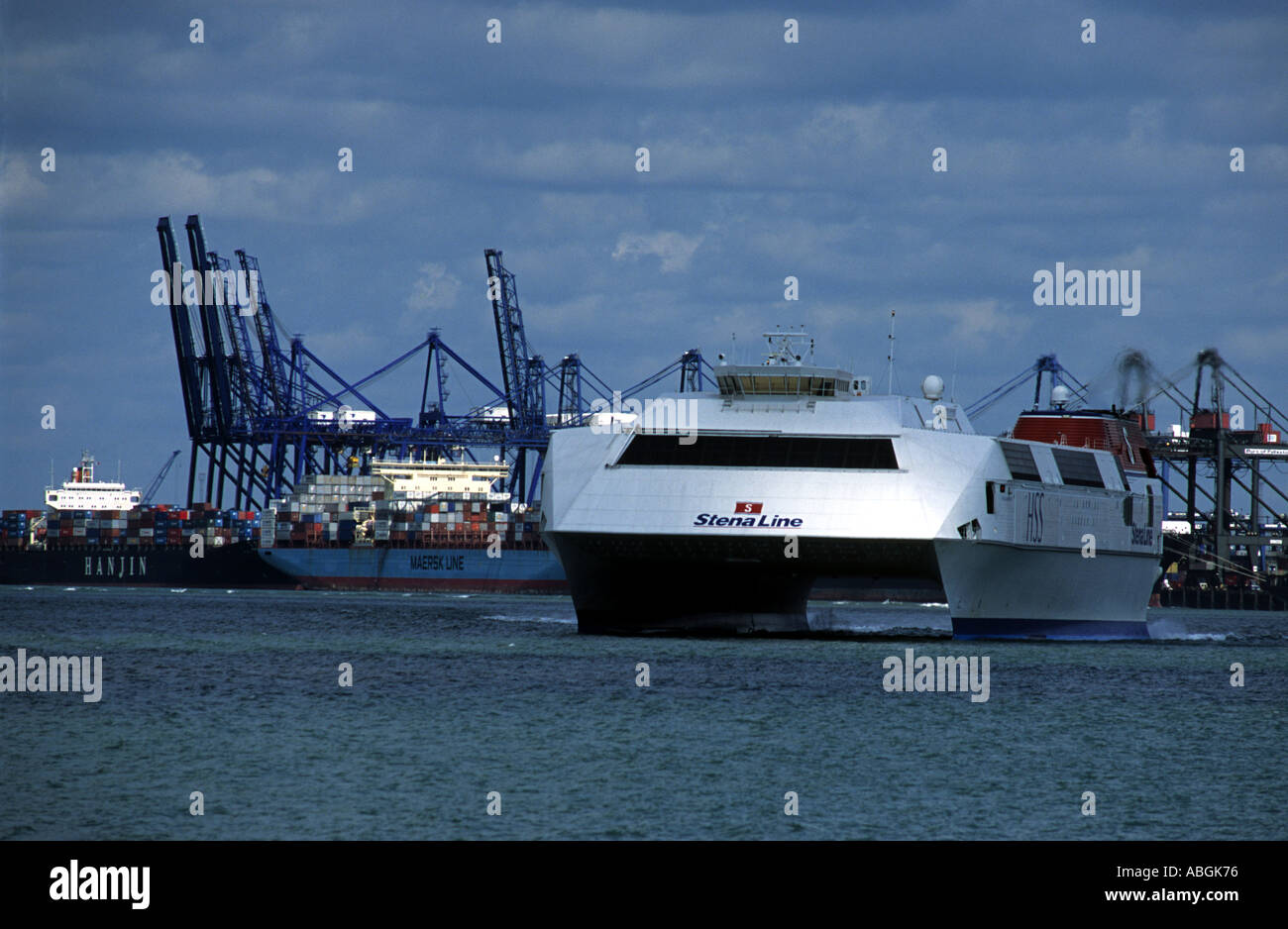 Stena Line scoperta da Harwich a gancio di Holland passando per il porto di Felixstowe in Suffolk Foto Stock