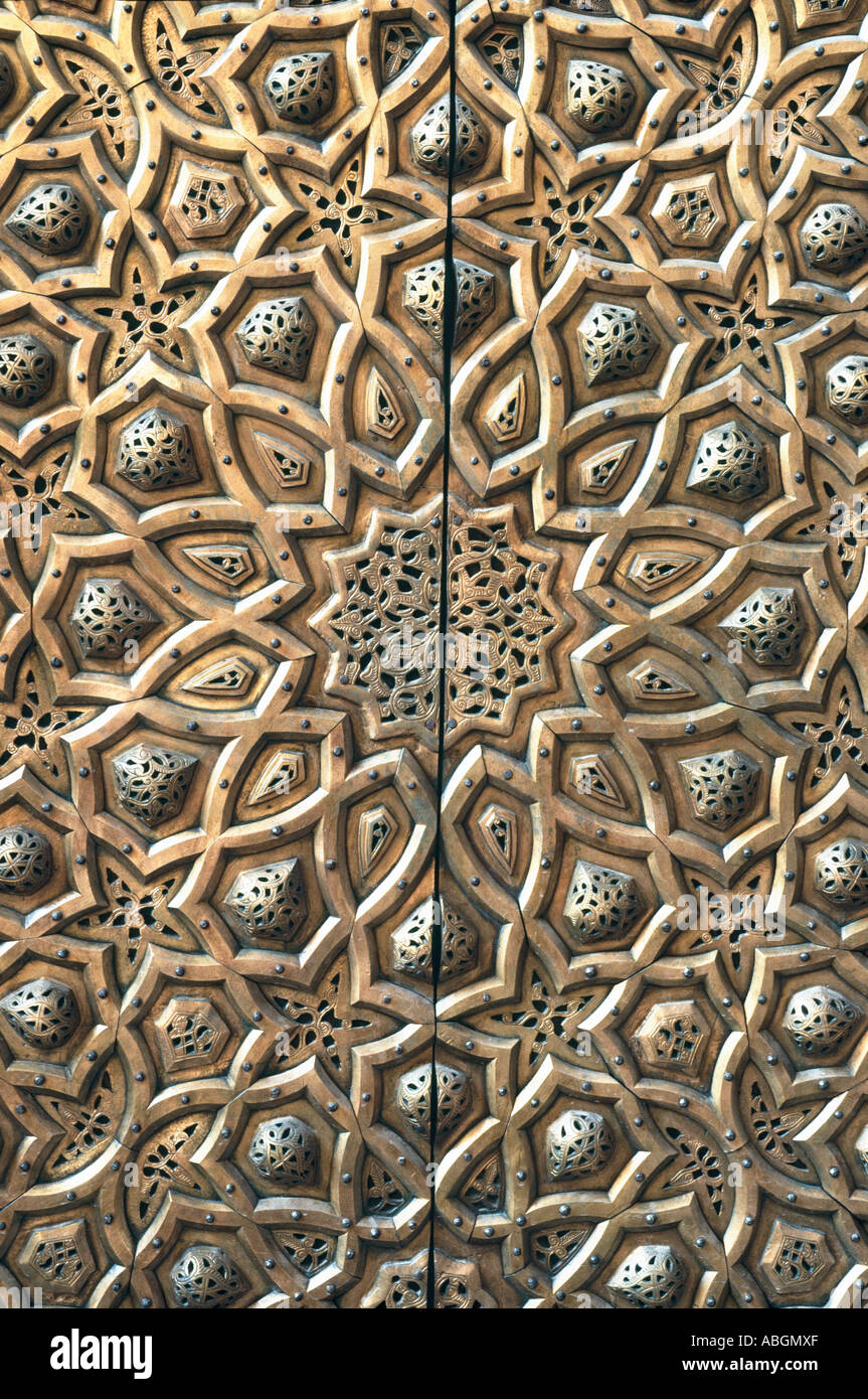 Sultan Hasan complessa, Il Cairo, qibla iwan, dettaglio della porta Foto Stock