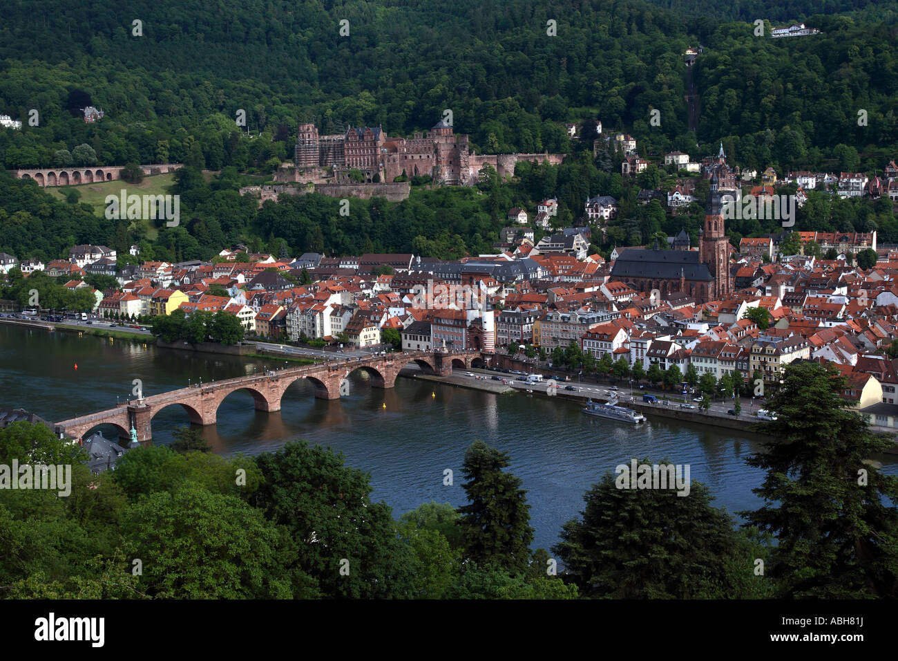 Lo storico castello e la città di Heidelberg in Germania Foto Stock