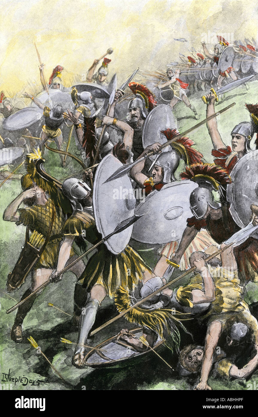 Distruzione dell'esercito ateniese a Siracusa 413-415 A.C. Colorate a mano di mezzitoni una illustrazione Foto Stock