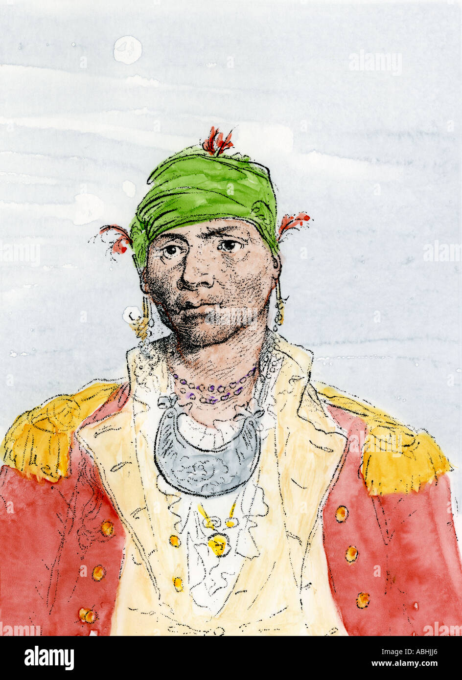 Alexander McGillivray Creek leader indiano e British lealisti tardi 1700s. Colorate a mano la xilografia Foto Stock