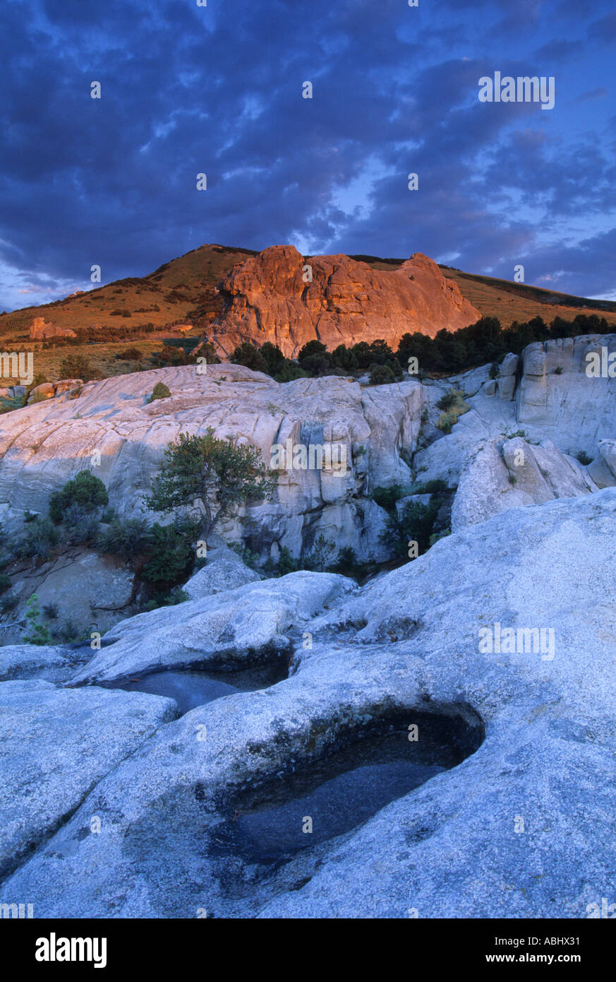 Alba sulle città di Rocks National Preserve in Idaho USA Foto Stock