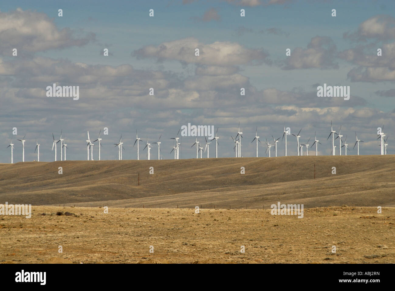 Parco eolico in stato del Wyoming, Stati Uniti d'America Foto Stock