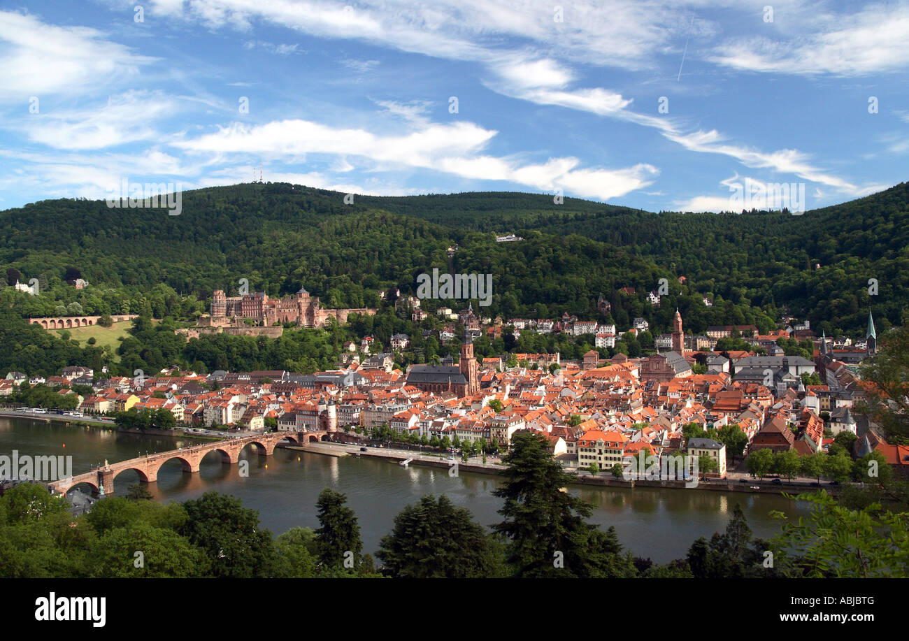 Lo storico castello e la città di Heidelberg in Germania Foto Stock