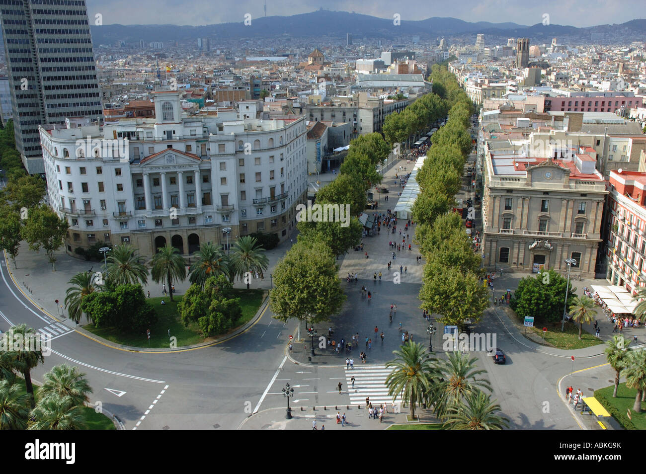 Vista panoramica di Las Ramblas Barcellona Barça Barça Catalogna Catalogna Catalogna Costa Brava España Spagna Europa Foto Stock