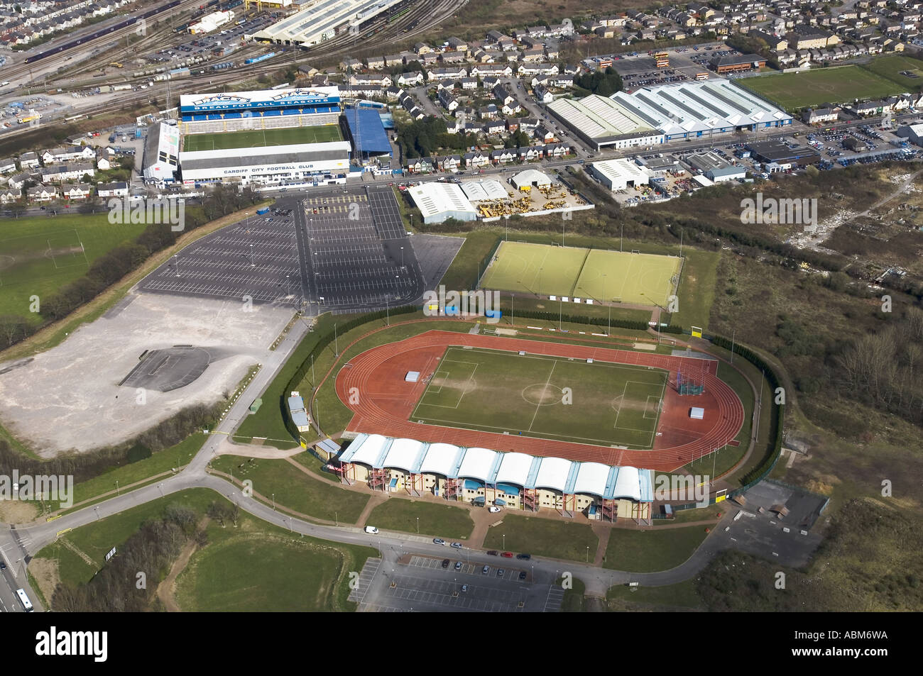 Paesaggio antenna Leckwith Stadium Cardiff City Centre South Wales Foto Stock