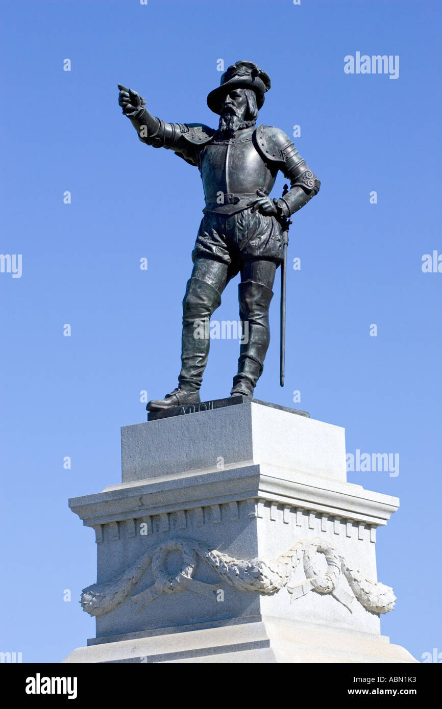 La statua di Juan Ponce de Leon conquistador spagnolo scopritore della Florida 1513 Sant'Agostino Florida USA USA la più antica città Foto Stock