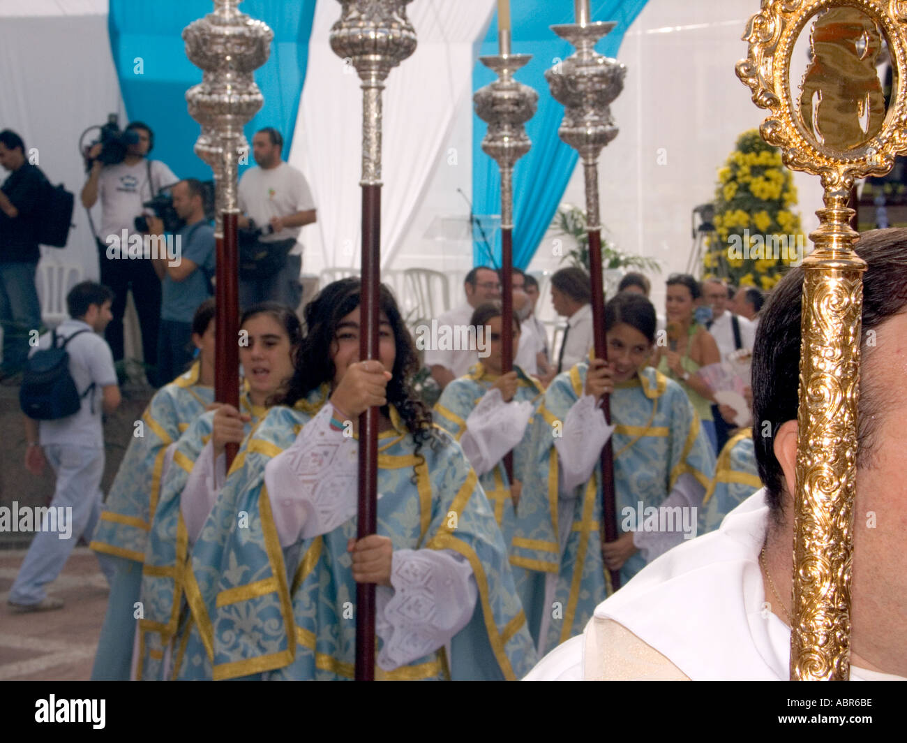 Fuengirola feria inizia con un esterno di messa cattolica in onore della Vergine Maria Costa del Sol Spagna Foto Stock