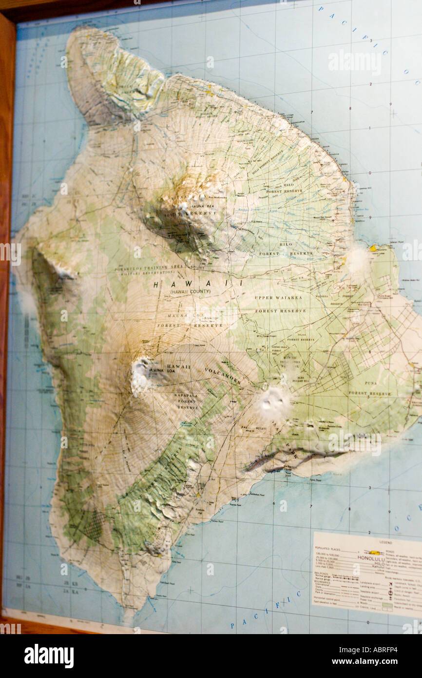 Mappa di rilievo della grande isola, vulcano House Hotel, Hawai'i vulcani del Parco Nazionale Foto Stock
