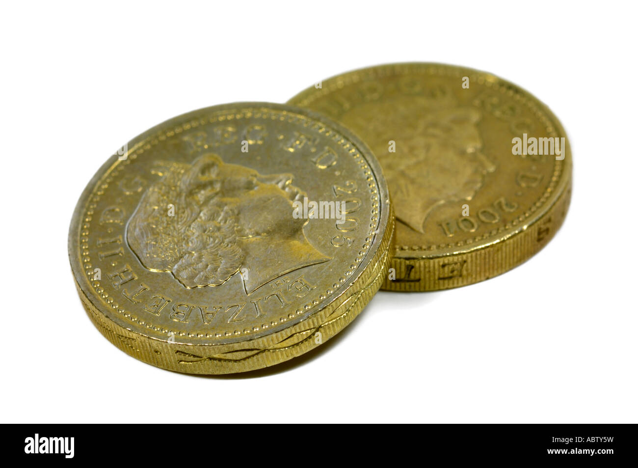 Sterlina britannica delle monete in euro Foto Stock