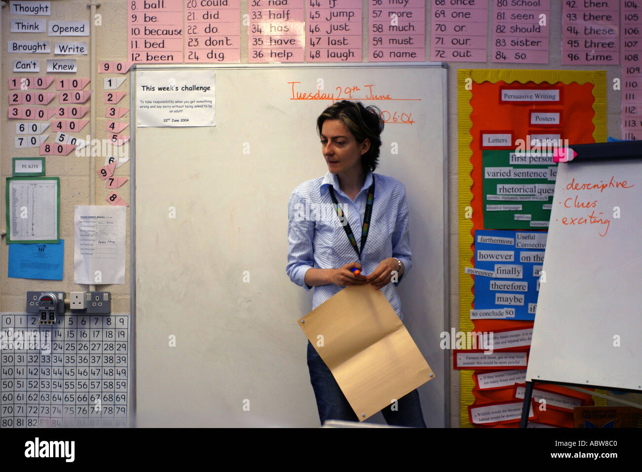 Insegnante in classe, Londra Scuola Junior, Betty Layward School, Regno Unito. Foto Stock