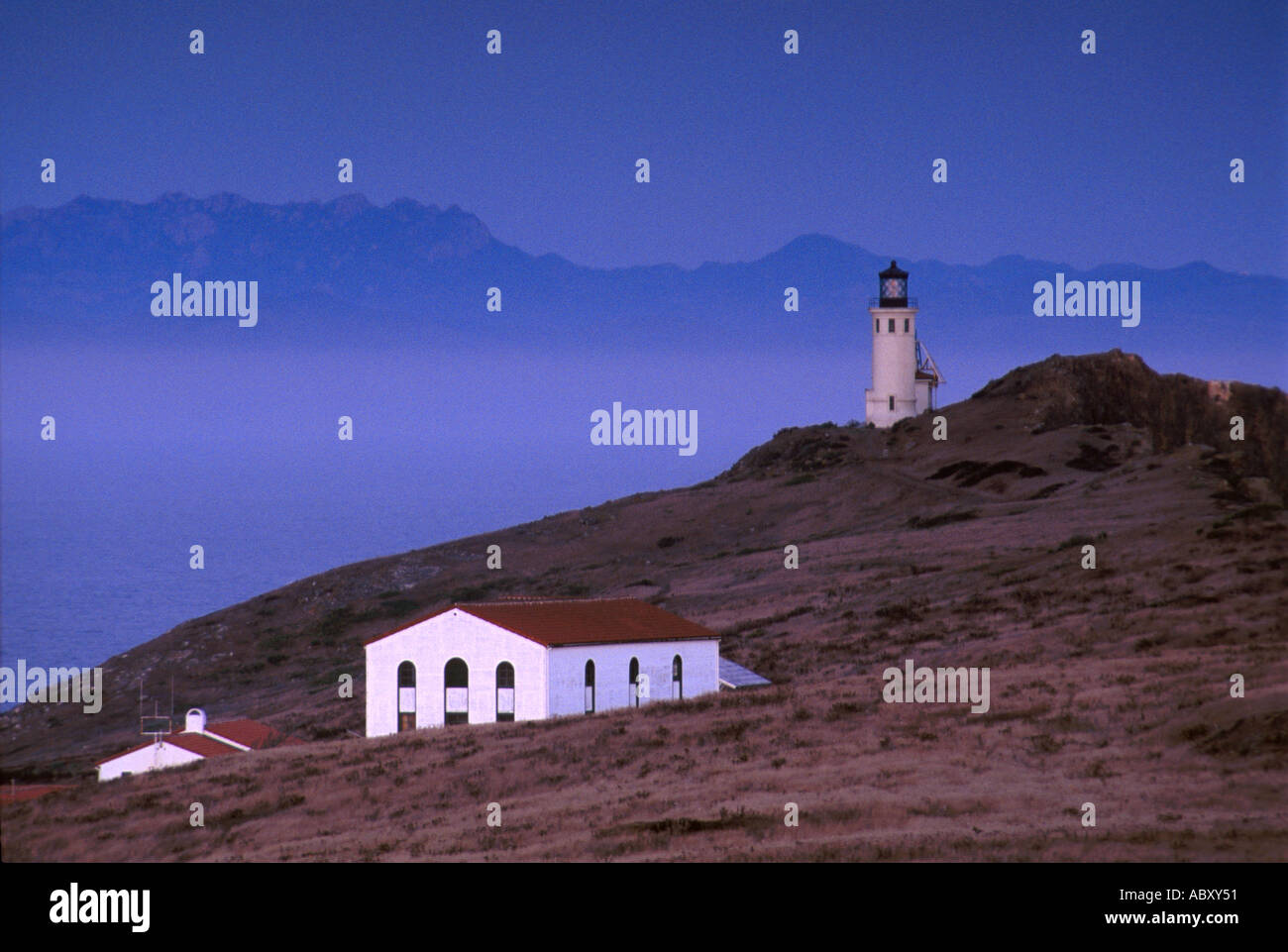 Faro in serata Oriente Anacapa Island Channel Islands National Park California Foto Stock