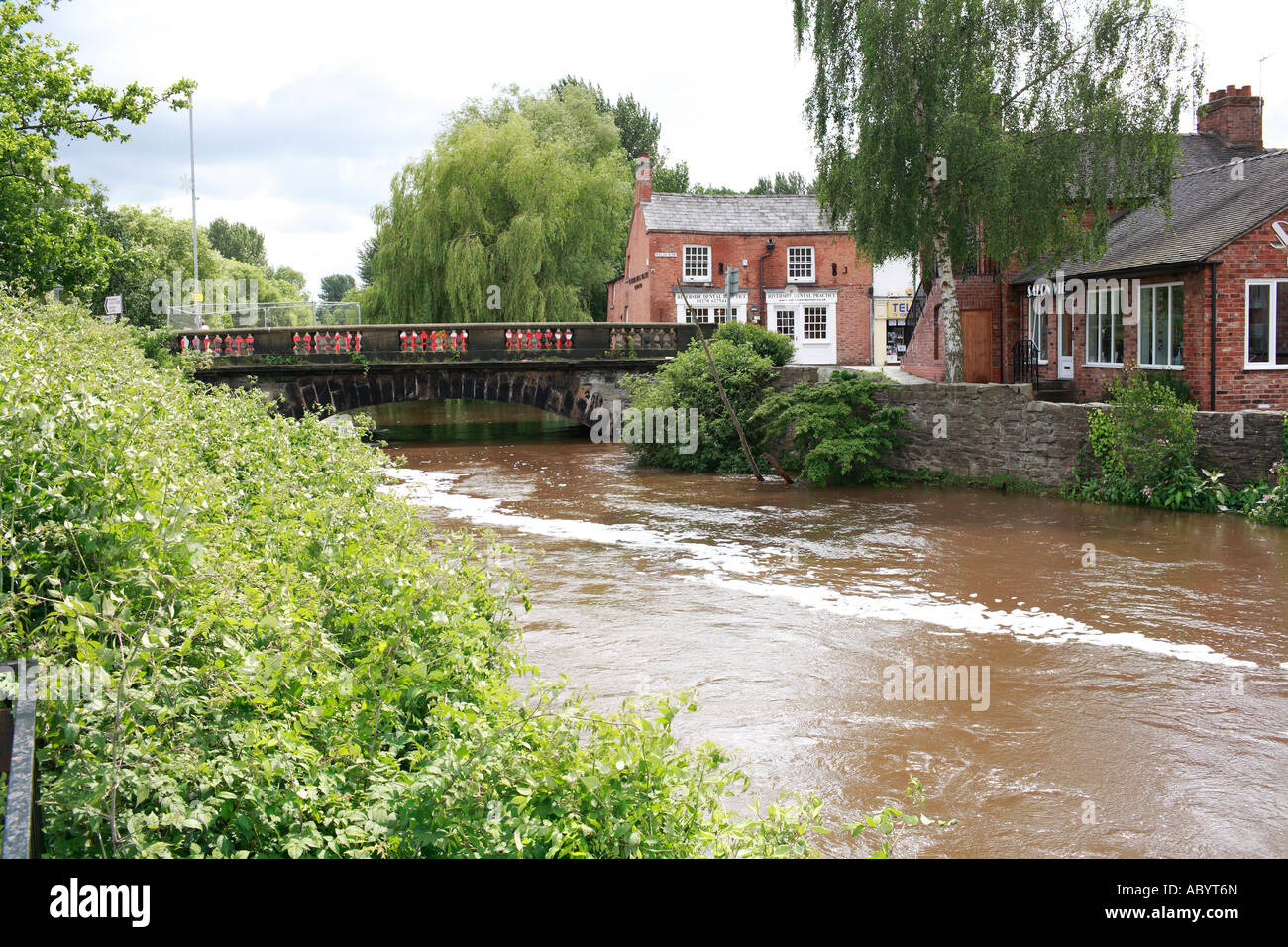 Il fiume Weaver in Nantwich Dopo forti piogge Foto Stock