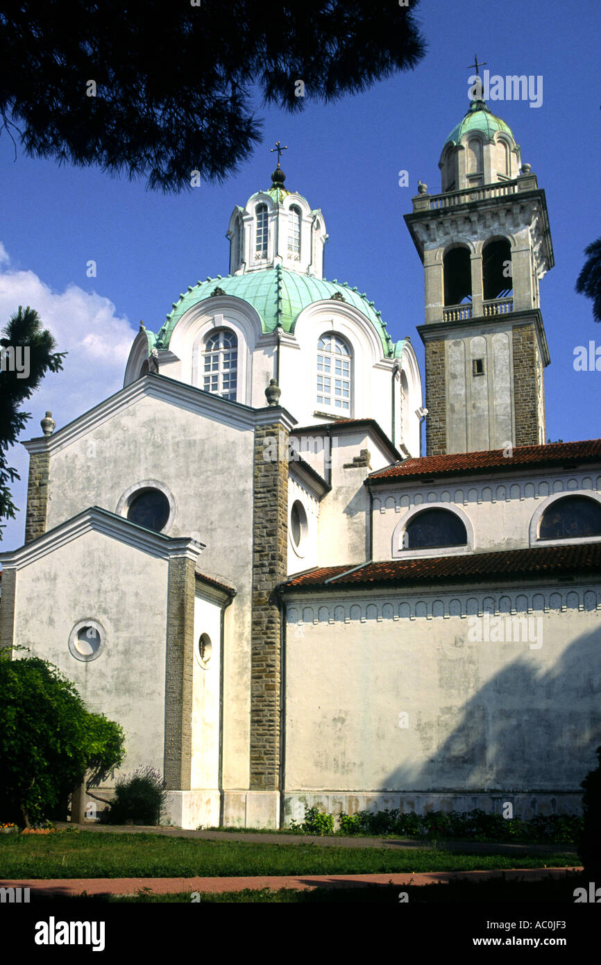 Il santuario mariano chiesa complesso sul isola di Santa Maria di Barbana nella laguna vicino a Grado in Italia. Foto Stock