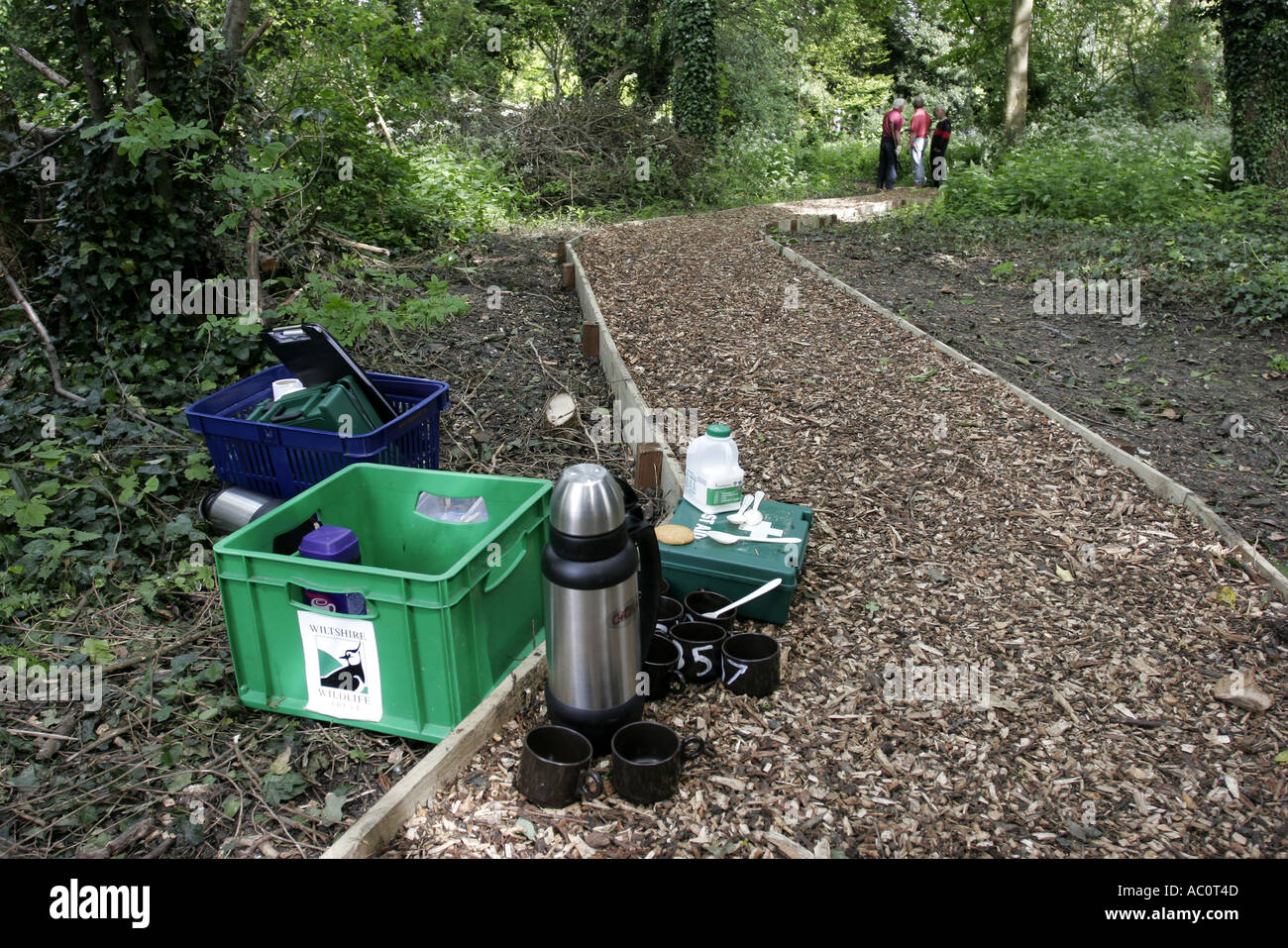 Tea break a comunità di volontariato Progetto di bosco Foto Stock