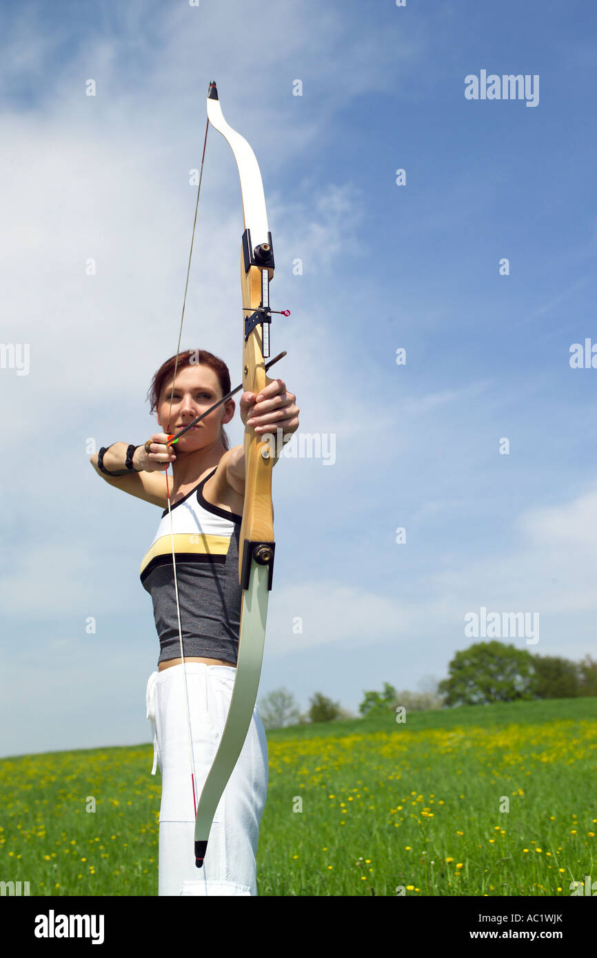 Femmina archer, close-up Foto Stock