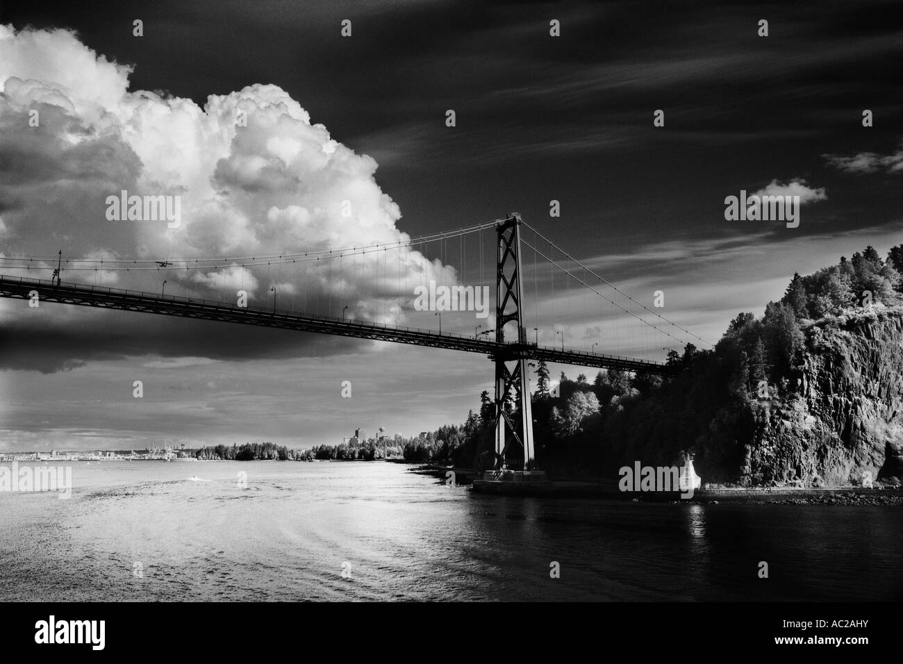 Ponte Lions Gate - Vancouver - British Columbia - Canada in bianco e nero di grande formato Infra Rosso immagine. Foto Stock