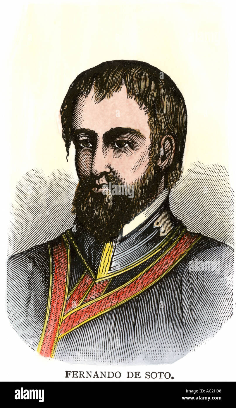 Hernando De Soto ritratto. Colorate a mano la xilografia Foto Stock