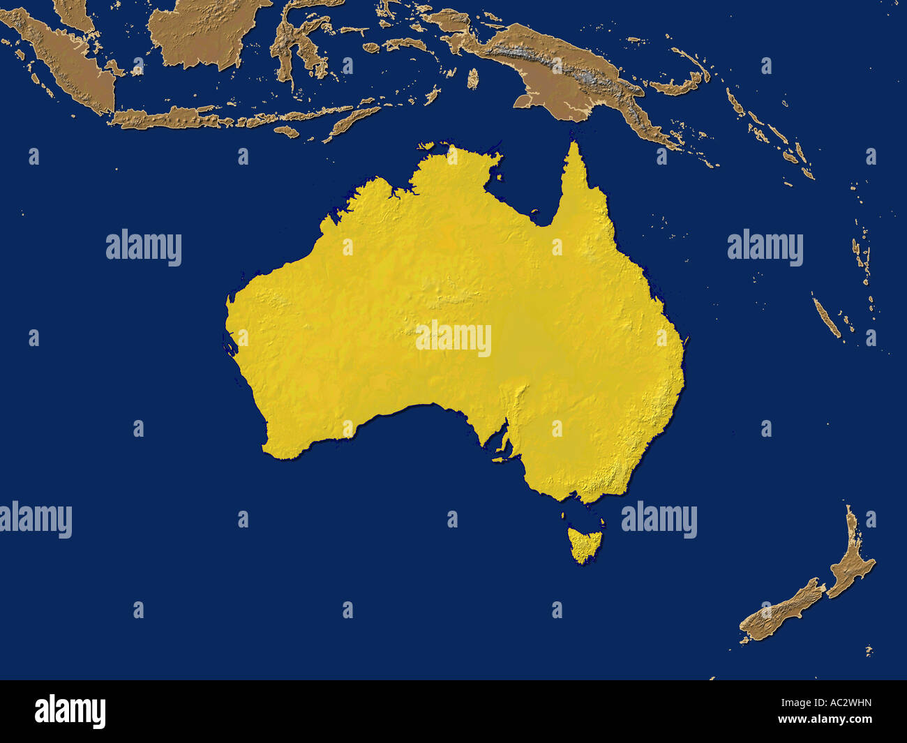 Immagine satellitare della Australia evidenziato in giallo Foto Stock