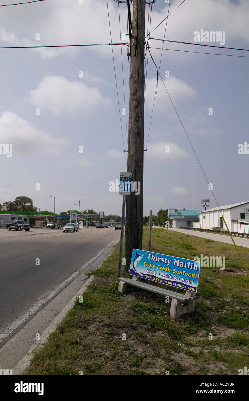 Un banco a una fermata degli autobus in autostrada alternativo 19 a Pinellas County Florida Foto Stock