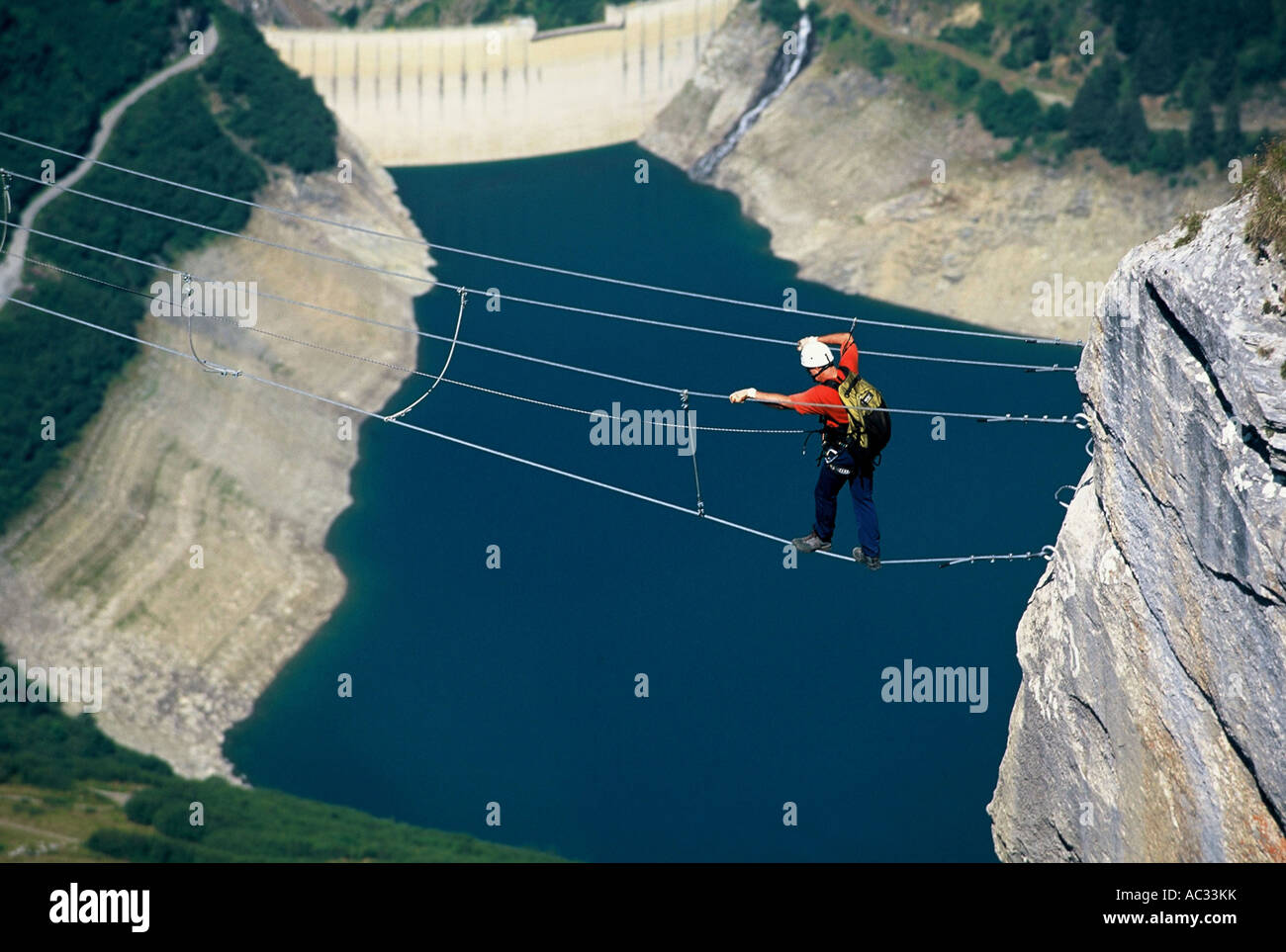 Via ferrata in nord Alpi vicino a Albertville, Francia, Alpi Foto Stock