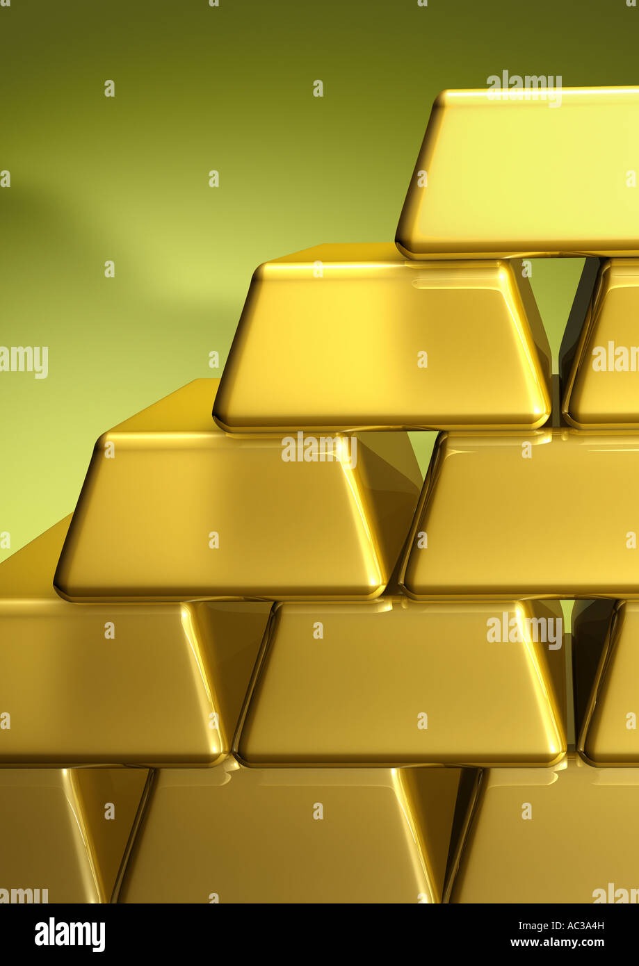 Impilati oro bar Goldbarren gestapelt Haufen Foto Stock