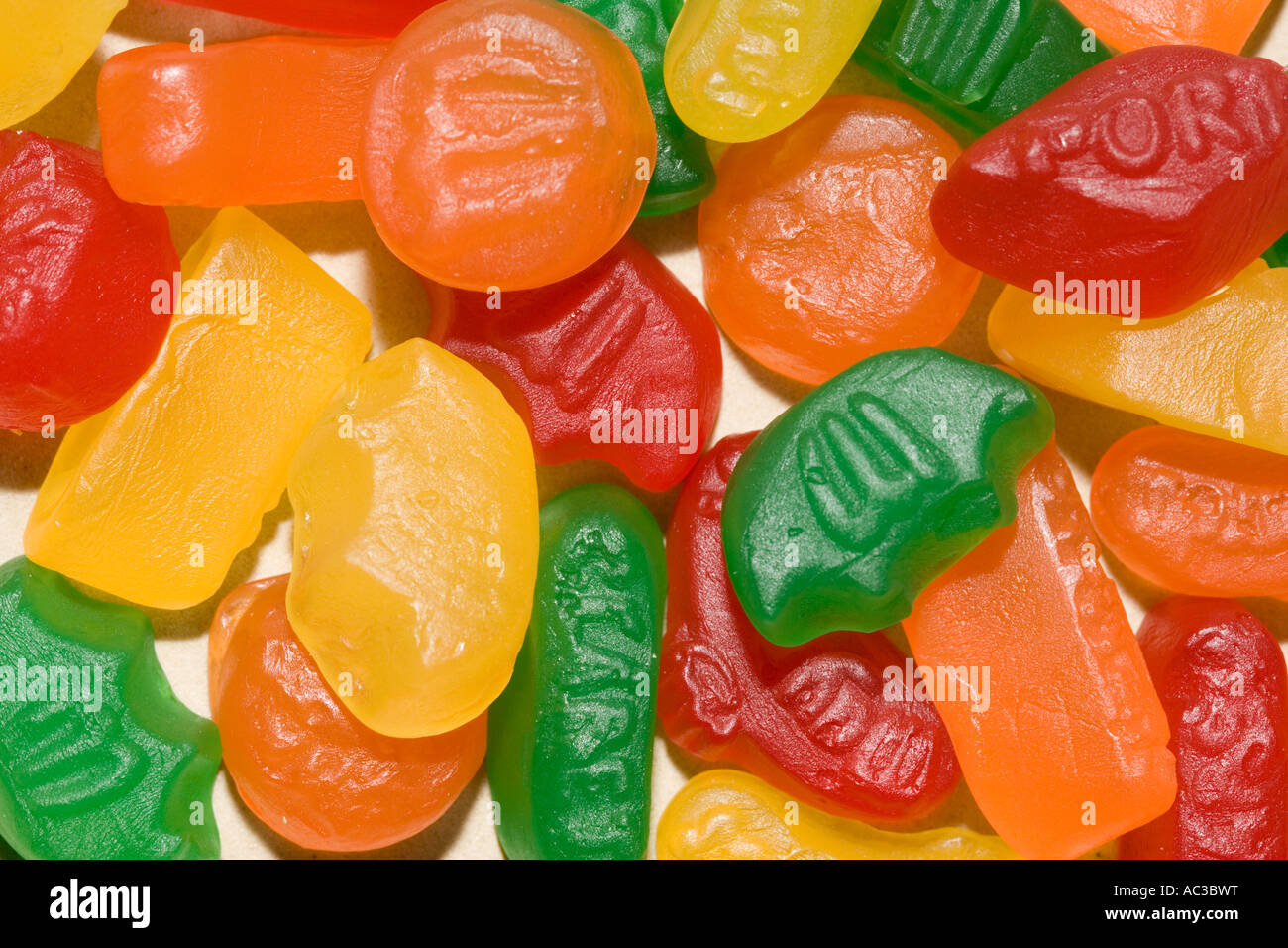 Vista dettagliata del vino colorati gum caramelle REGNO UNITO Foto Stock