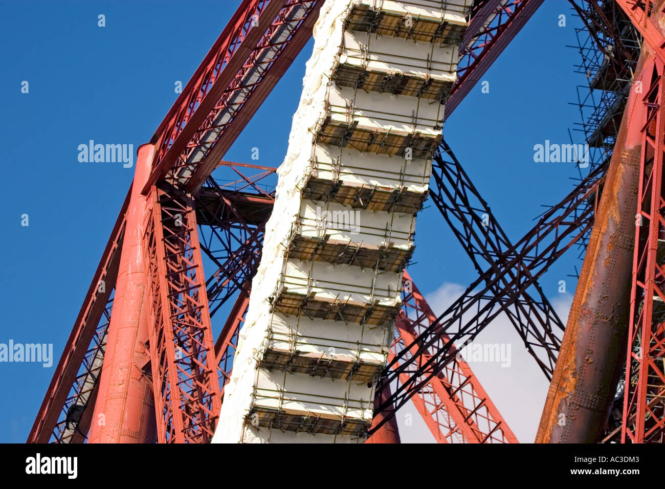 Ponteggio sul Ponte di Forth Rail per riparazione accurata dei lavori intrapresi nel 2006 Foto Stock