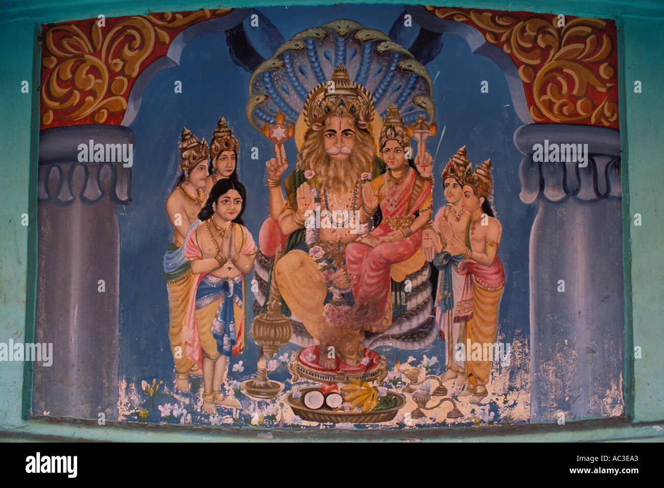 India, Cochin, murale di Vishnu, Mattancherry Palace Foto Stock