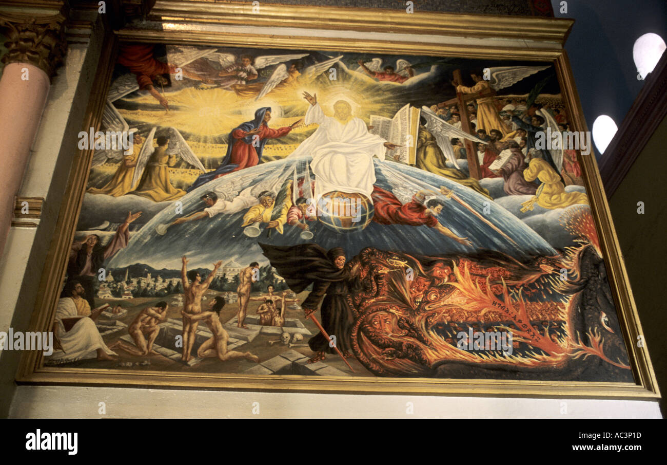 La tinteggiatura interna in St George nella Cattedrale di Addis Abeba dipinte dal famoso artista Afewerk Tekle Foto Stock