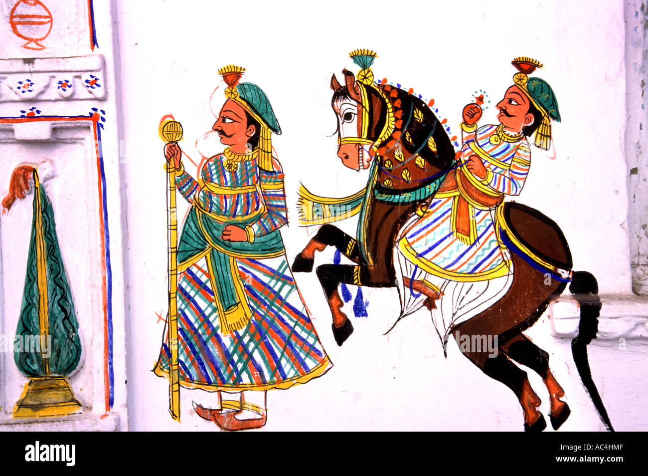 India Rajasthan pittura, parete, dipinti, affreschi, arte, raffigurazione, immagine, ritratto Foto Stock