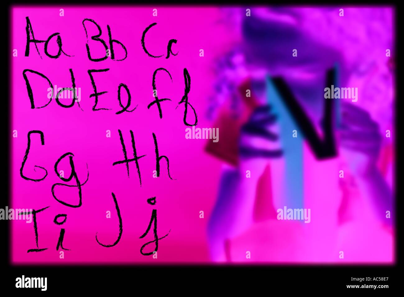 Alfabeto jpg e prenota istruzione ragazza ragazza prenota e alfabeto scuola jpg Foto Stock