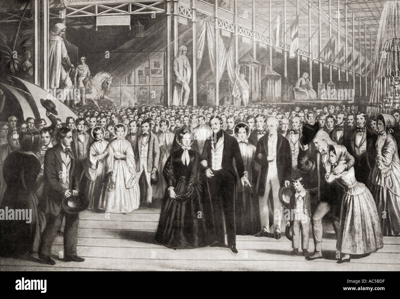 La regina Victoria, 1819 - 1901 e il Principe Consorte, 1819 - 1861, visto qui l'apertura della grande esposizione, 1 maggio 1851. Foto Stock