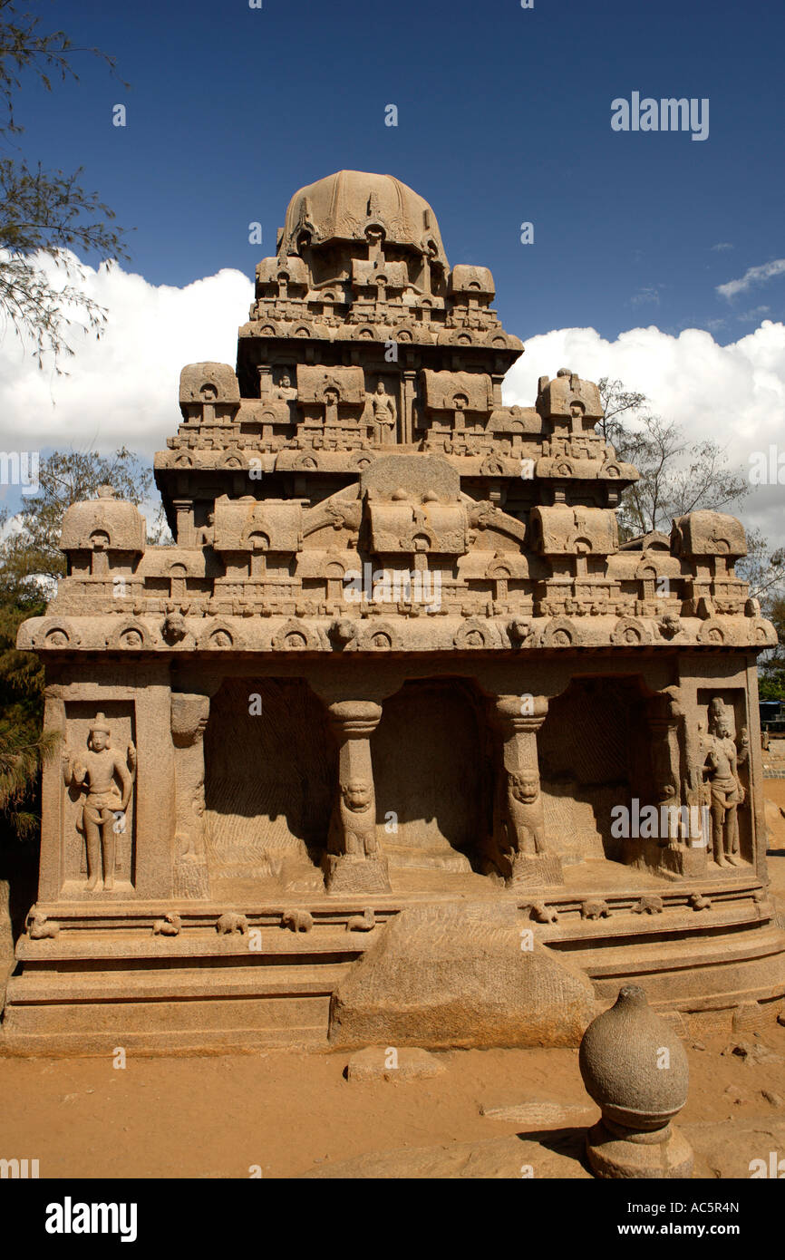 I cinque Rathas Gruppo Mahabalipuram, UNESCO World Heritage Site vicino a Chennai ,stato federato di Tamil Nadu, India, Asia Foto Stock