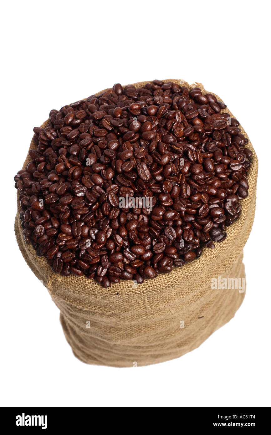 Sacco di tela di chicchi di caffè Foto Stock