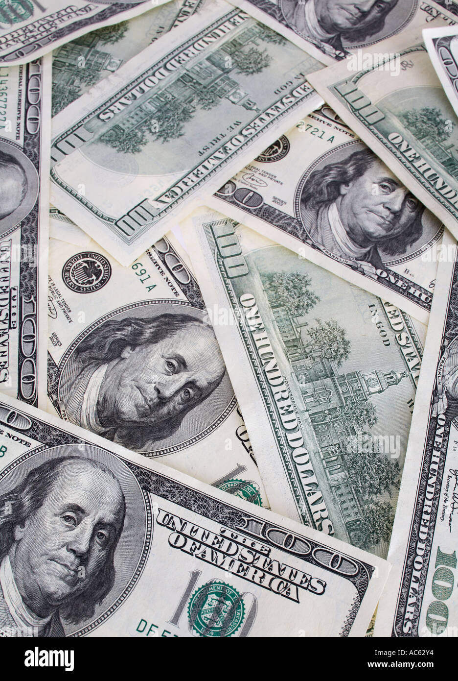 Sfondo di 100 fatture del dollaro Foto Stock