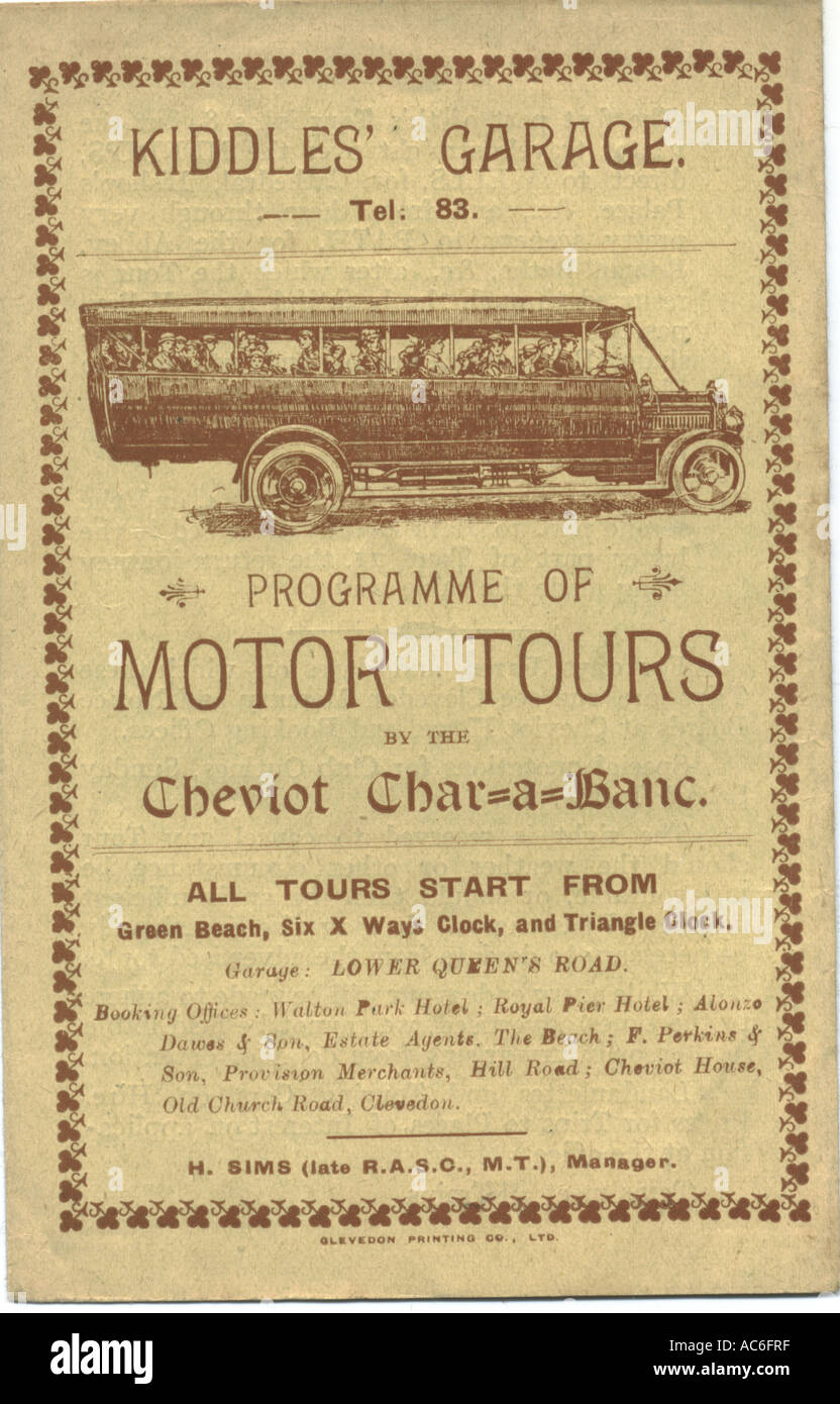 Opuscolo pubblicitario per il tipo char-a-banc tours programma 1920 Foto Stock