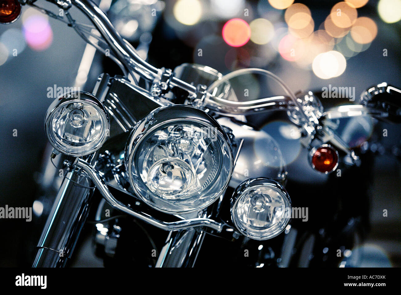 Dettaglio della Harley Davidson di notte Foto Stock