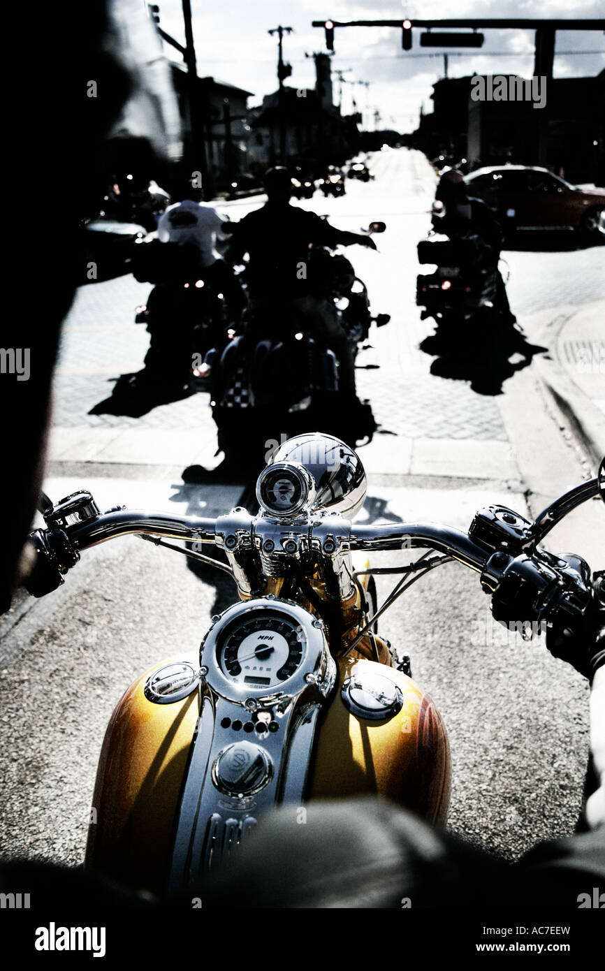 Il pilota della vista dell'occhio da una Harley Davidson Moto Foto Stock
