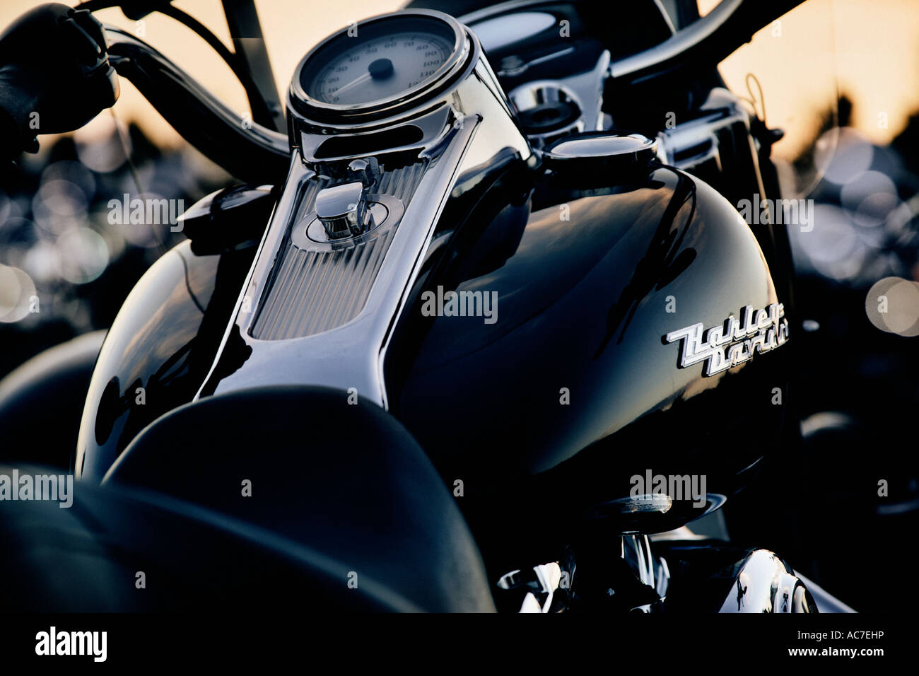 Harley Davidson Moto mostrando fino in prossimità del serbatoio del combustibile e il tachimetro Foto Stock