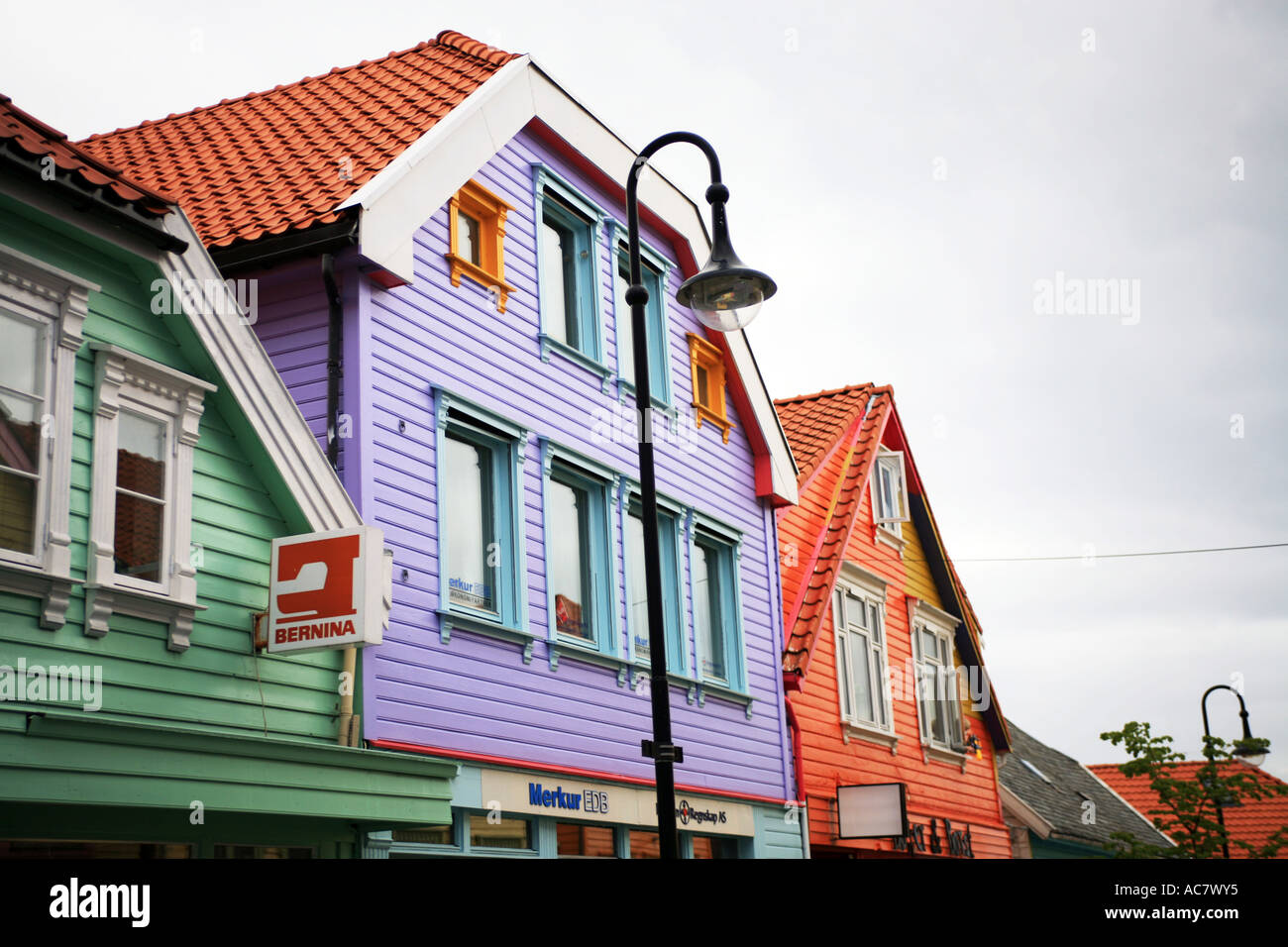 Colorate case di legno, Stavanger, Norvegia Foto Stock